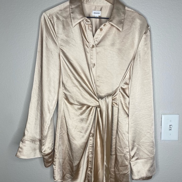 REVOLVE Song of Style Marta Long Sleeve Satin Dress / Champagne / Size Small - Picture 5 of 10